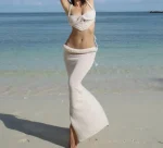 Women's Knit Crop Top and Skirt Set