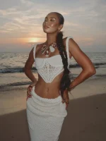 Women's Knit Crop Top and Skirt Set