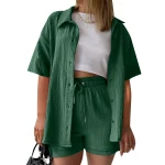 Plus Size 2 Piece Set Short Sleeve Shirt Casual Shorts Set Comfortable Summer Pants Set