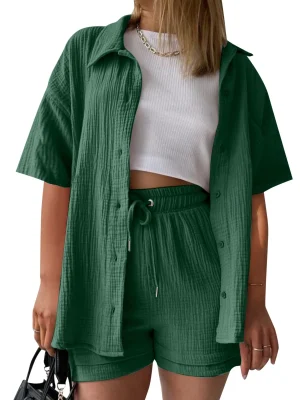 Plus Size 2 Piece Set Short Sleeve Shirt Casual Shorts Set Comfortable Summer Pants Set