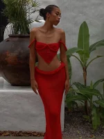 Women's Knit Crop Top and Skirt Set