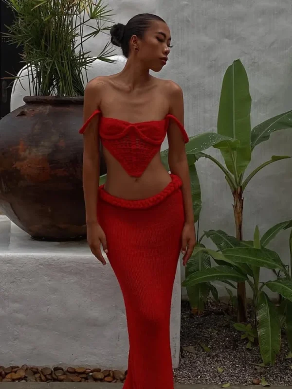 Women's Knit Crop Top and Skirt Set