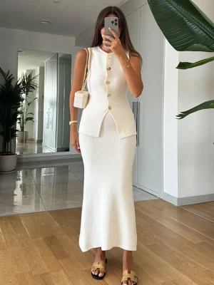 Women's Knit Vest and Skirt Set