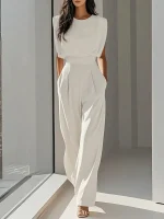 Solid Color Commute Overalls Summer Sleeveless Loose Pleated High Waist Urban Jumpsuit