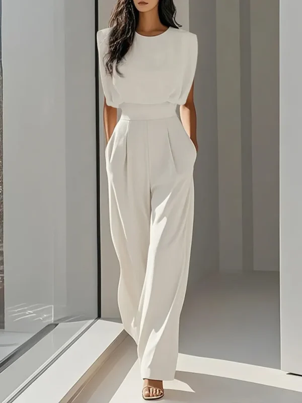 Solid Color Commute Overalls Summer Sleeveless Loose Pleated High Waist Urban Jumpsuit