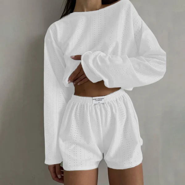 Summer Casual 2 Piece Outfit Long Sleeve Tops And Shorts Swim Short Suits