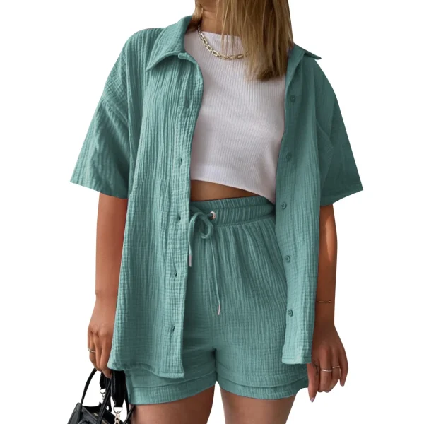 Plus Size 2 Piece Set Short Sleeve Shirt Casual Shorts Set Comfortable Summer Pants Set