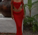 Women's Knit Crop Top and Skirt Set