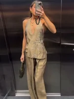 Women's Beaded Vest and Pants Set