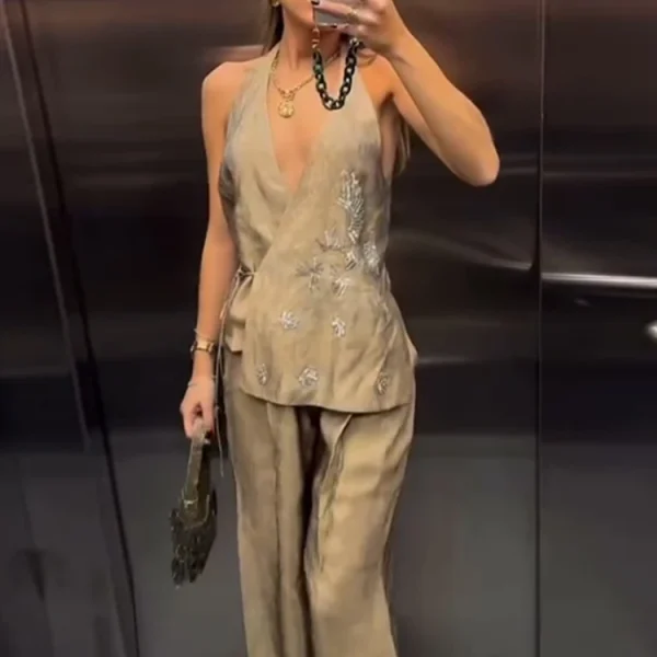 Women's Beaded Vest and Pants Set