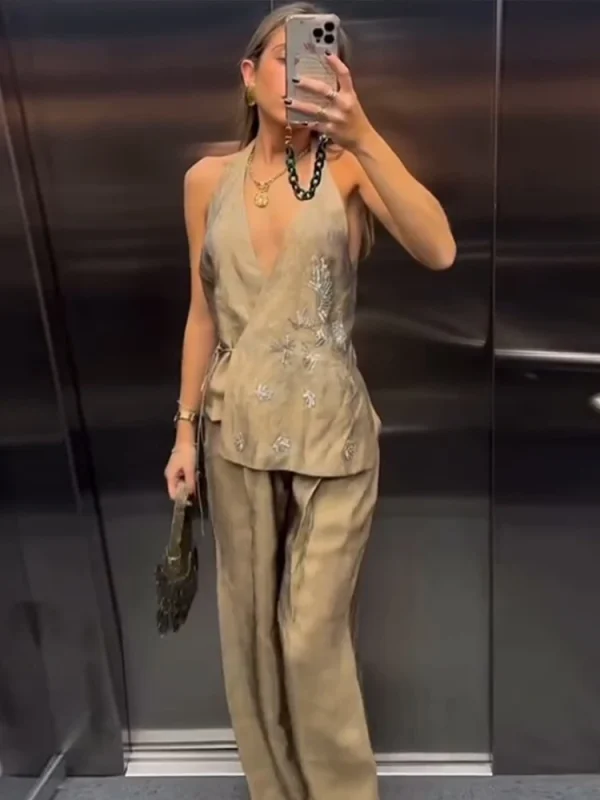 Women's Beaded Vest and Pants Set