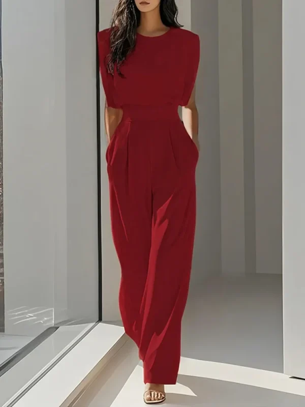 Solid Color Commute Overalls Summer Sleeveless Loose Pleated High Waist Urban Jumpsuit