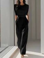 Solid Color Commute Overalls Summer Sleeveless Loose Pleated High Waist Urban Jumpsuit