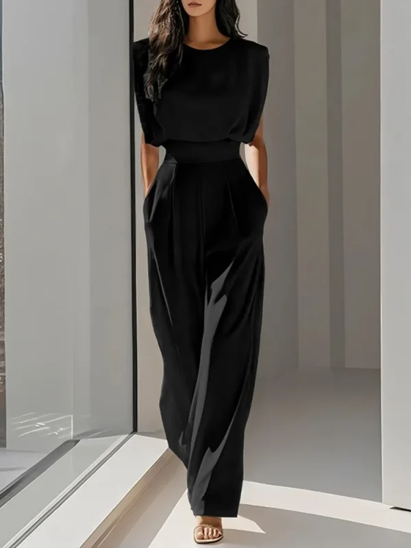 Solid Color Commute Overalls Summer Sleeveless Loose Pleated High Waist Urban Jumpsuit