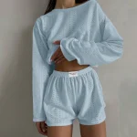 Summer Casual 2 Piece Outfit Long Sleeve Tops And Shorts Swim Short Suits