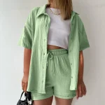 Plus Size 2 Piece Set Short Sleeve Shirt Casual Shorts Set Comfortable Summer Pants Set