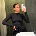 Solid Pleated Casual Trousers Set Round Neck Long Sleeve Top High Waist Wide Leg Pants Suit