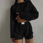 Summer Casual 2 Piece Outfit Long Sleeve Tops And Shorts Swim Short Suits