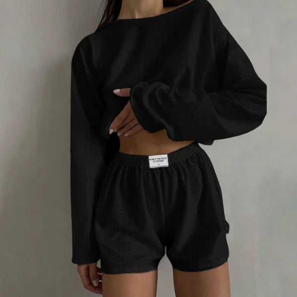 Summer Casual 2 Piece Outfit Long Sleeve Tops And Shorts Swim Short Suits
