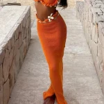 Women's Knit Crop Top and Skirt Set