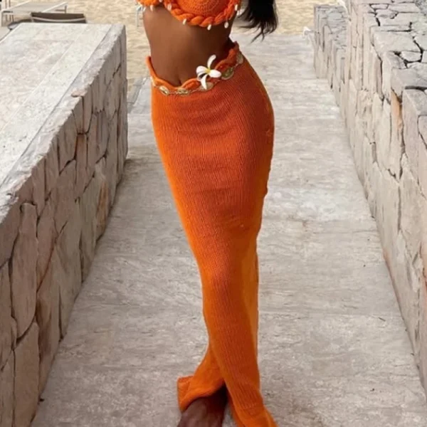 Women's Knit Crop Top and Skirt Set