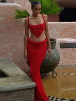 Women's Knit Crop Top and Skirt Set