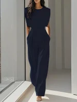Solid Color Commute Overalls Summer Sleeveless Loose Pleated High Waist Urban Jumpsuit