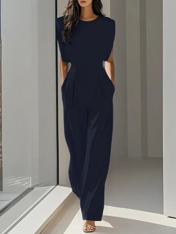 Solid Color Commute Overalls Summer Sleeveless Loose Pleated High Waist Urban Jumpsuit