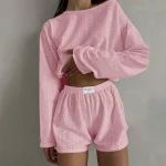 Summer Casual 2 Piece Outfit Long Sleeve Tops And Shorts Swim Short Suits